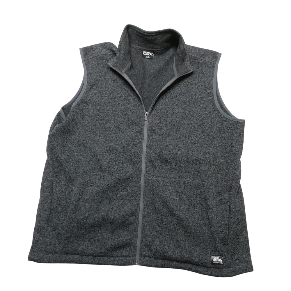 Eddie Bauer Vest Mens 2XL Gray Fleece Full Zip Pockets Outdoor Travel Hiking